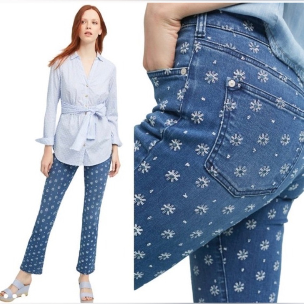 Anthropologie Pilcro High-Rise Floral Embroidered Jeans Sz.31 Cropped Bootcut